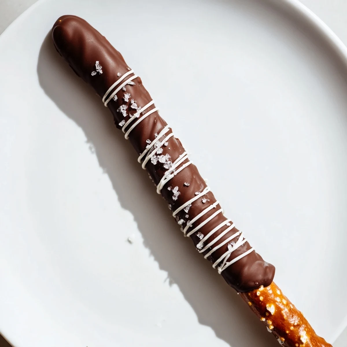 Close-up of freshly made chocolate dipped pretzels, ready for gifting and a delicious dessert.