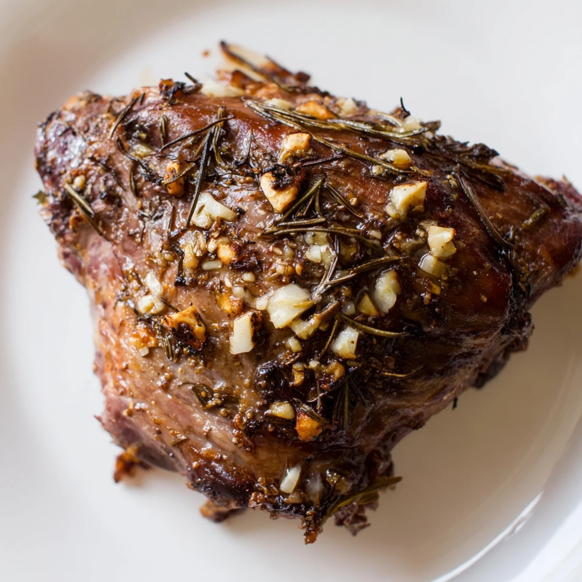 Family-style Roasted Lamb Shoulder with Vegetables served in a large roasting pan with fresh rosemary garnish.