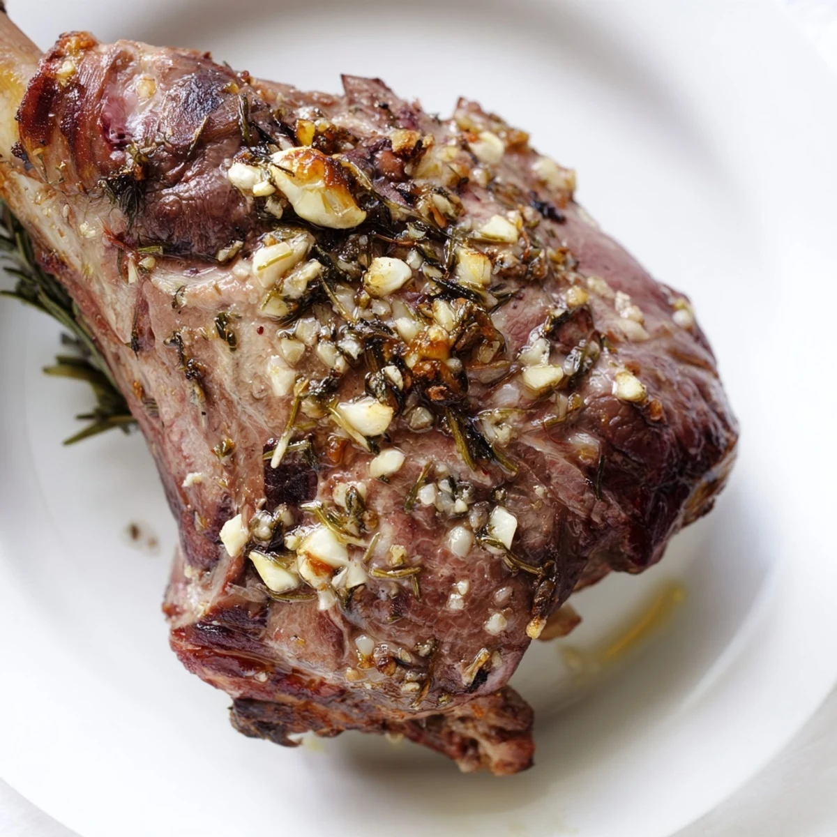 Sliced Roasted Lamb Shoulder with Vegetables showing juicy pink meat, paired with rustic roasted red onion wedges.