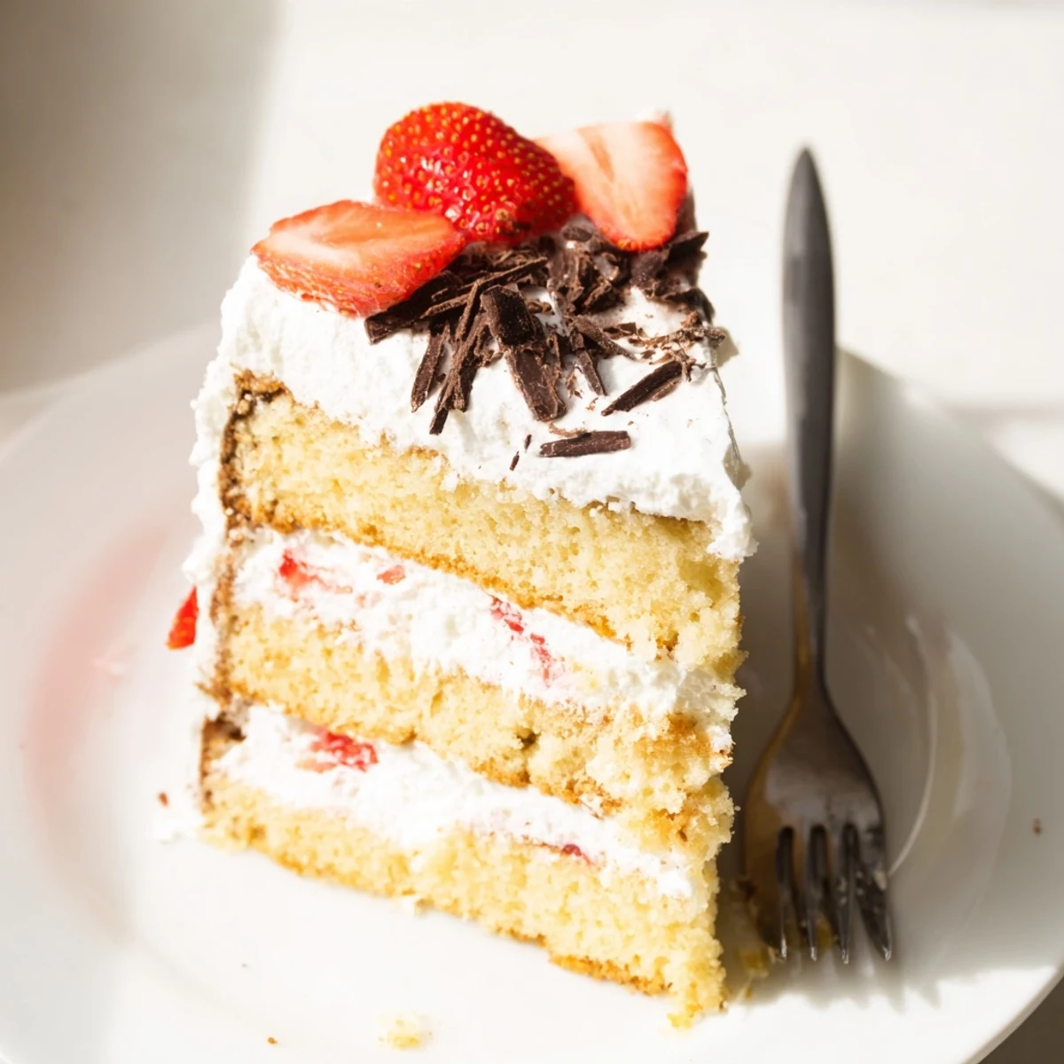 Decadent creamy layered cake with sponge layers, smooth cream cheese filling, and fresh fruit topping ideal for celebrations or indulgent desserts.