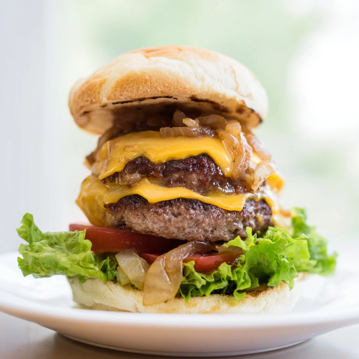 Stacked beef sliders with caramelized onions and cheddar on soft buns, ideal for game day.