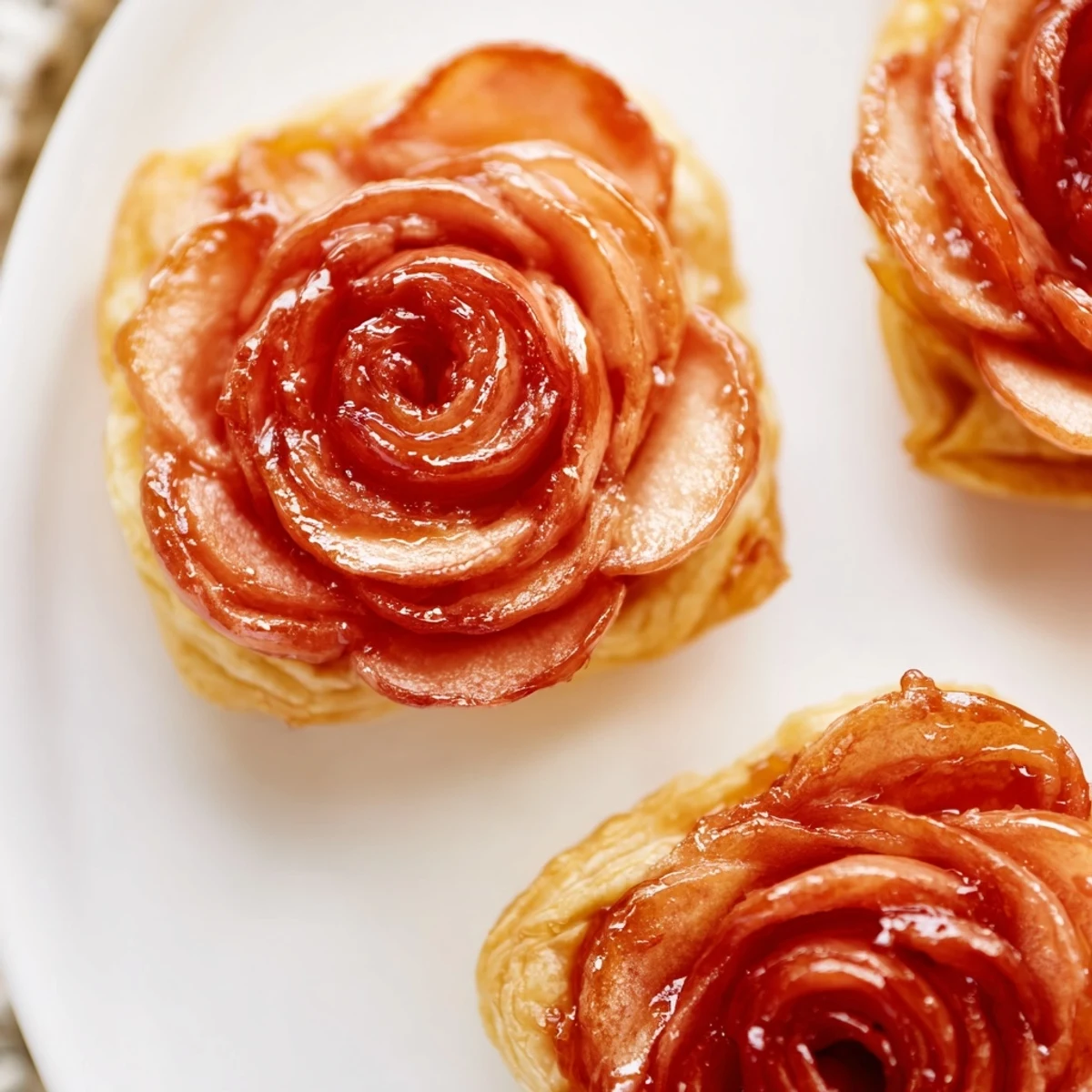 Sliced red apples rolled into delicate rose shapes decorate this Red Rose Apple Tart on almond cream in a buttery crust.  