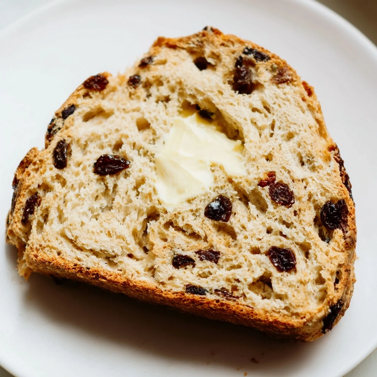 Golden Irish Soda Bread with Raisins and Caraway Seeds is cut into wedges on a checkered cloth, ready for breakfast.