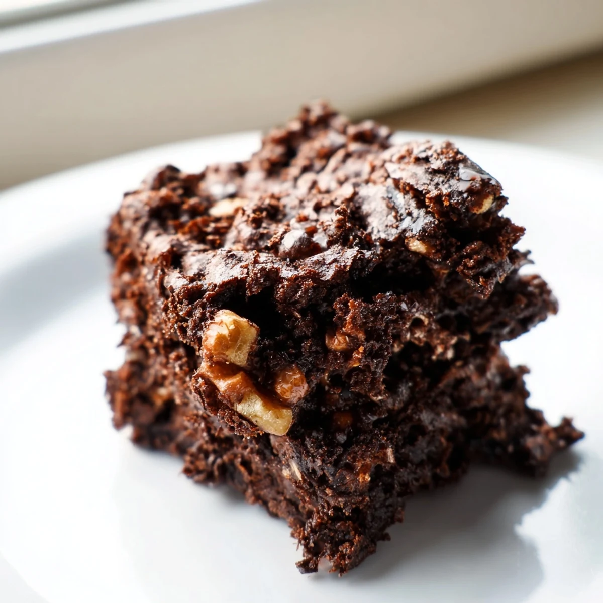 Freshly baked chocolate brownies with walnuts served warm with a glass of cold milk.