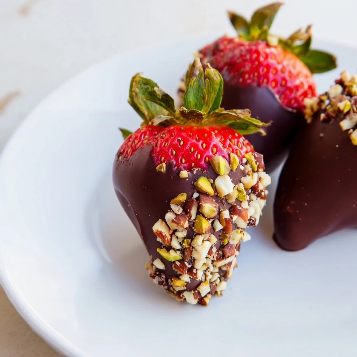 Easy homemade chocolate dipped strawberries with crunchy nuts, perfect for Valentine's Day celebrations.