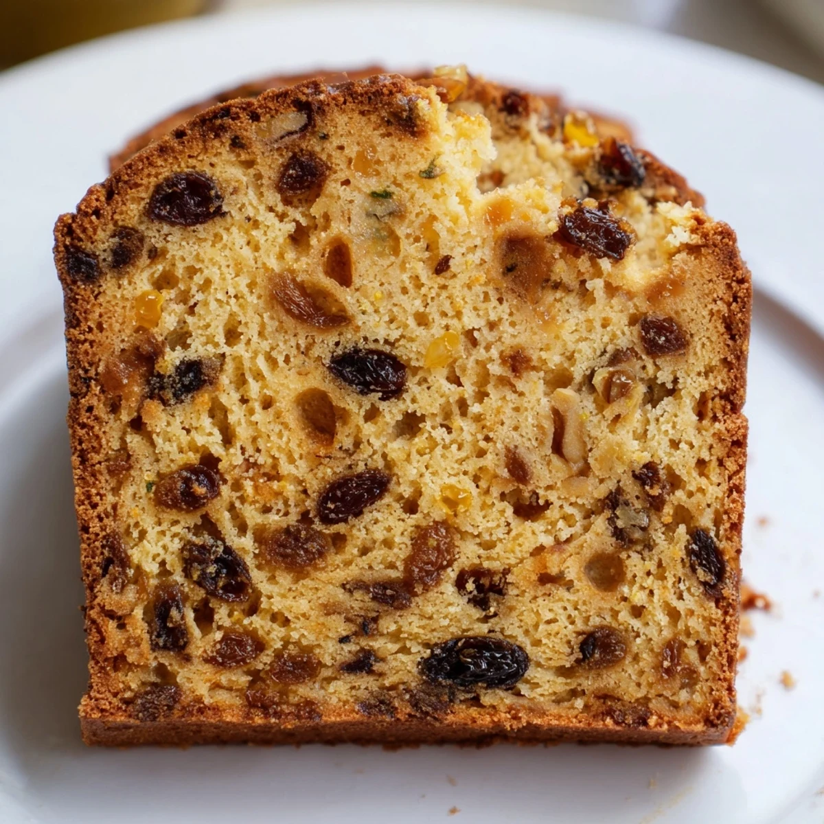 Freshly baked Irish Tea Cake with dried fruit sits on a wire rack, showcasing its golden crust and moist crumb.