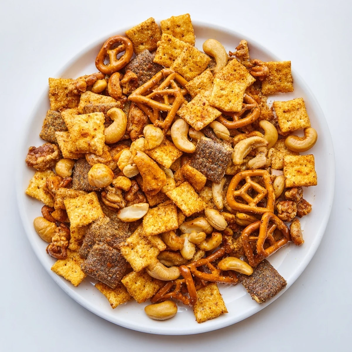 Hearty Super Bowl Snack Mix with Nuts and Pretzels ready for game day, surrounded by cold beer.