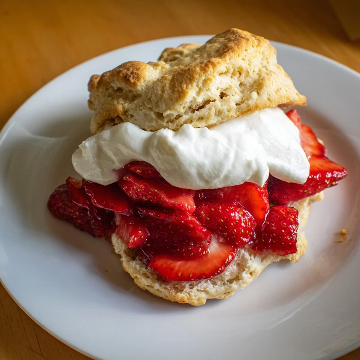 Freshly whipped cream and macerated strawberries crown these tender, flaky biscuits in this classic Strawberry Shortcake recipe, perfect for summer.