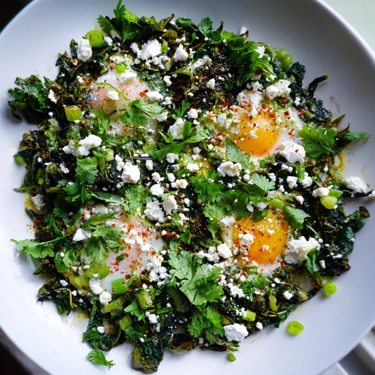 Bright green herbs and runny yolks make this Mediterranean-style shakshuka ideal for a healthy brunch.