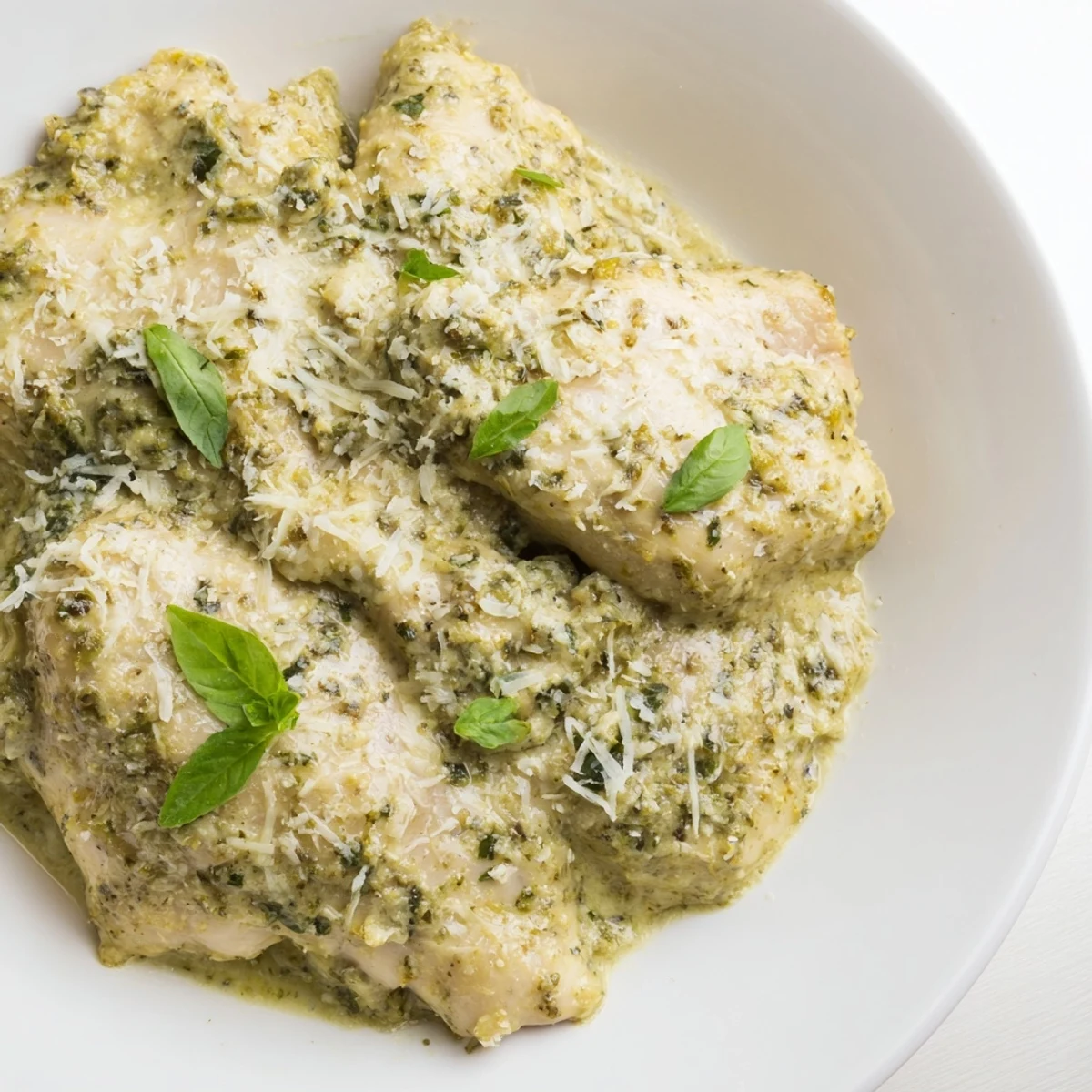 Tender chicken thighs slow-cooked in creamy pesto ranch sauce served over fluffy white rice.