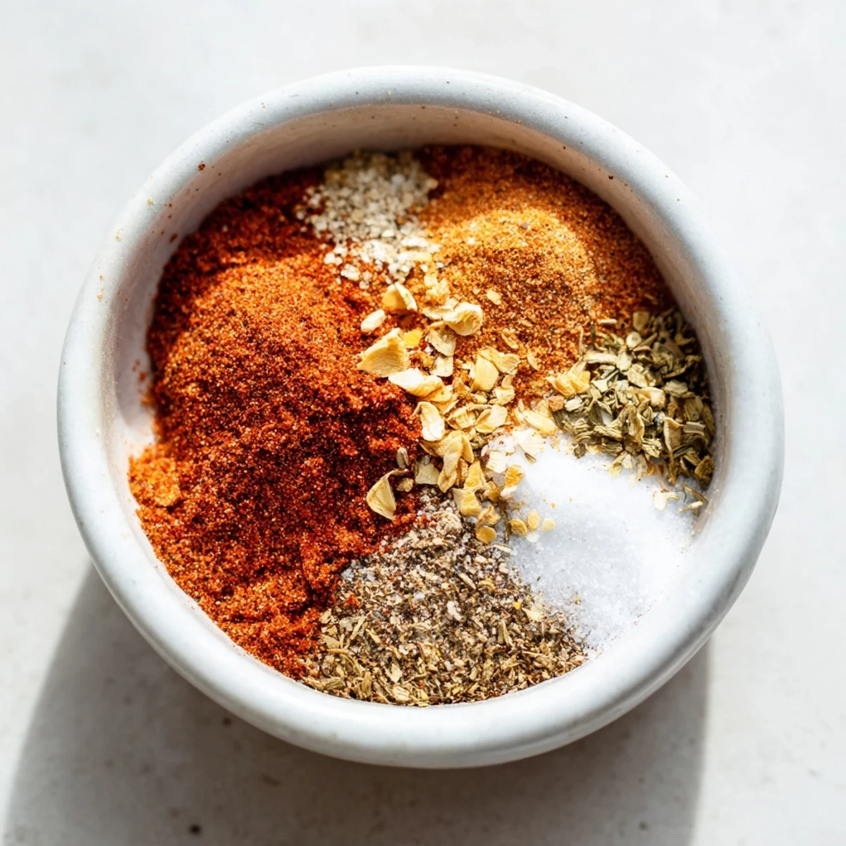 Easy homemade taco seasoning mix in a clear jar next to fresh spices like cumin and chili powder, with a small bowl of the blend ready for use.