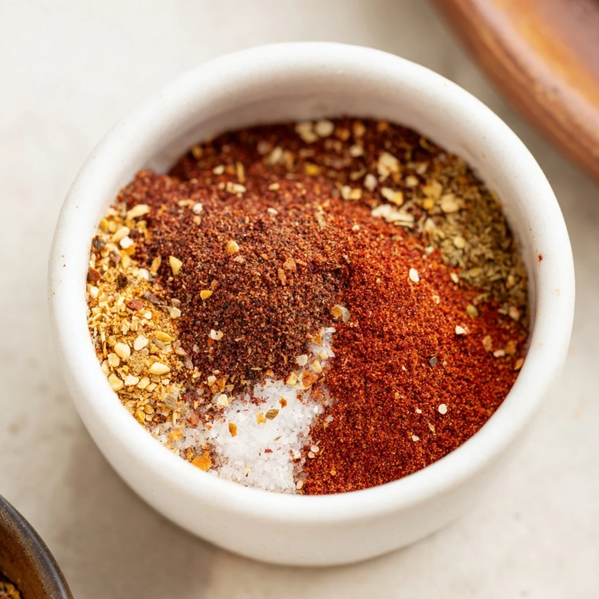 This image shows a hand sprinkling the easy homemade taco seasoning mix over sizzling vegetables in a pan, suggesting a quick, flavorful weeknight dinner.