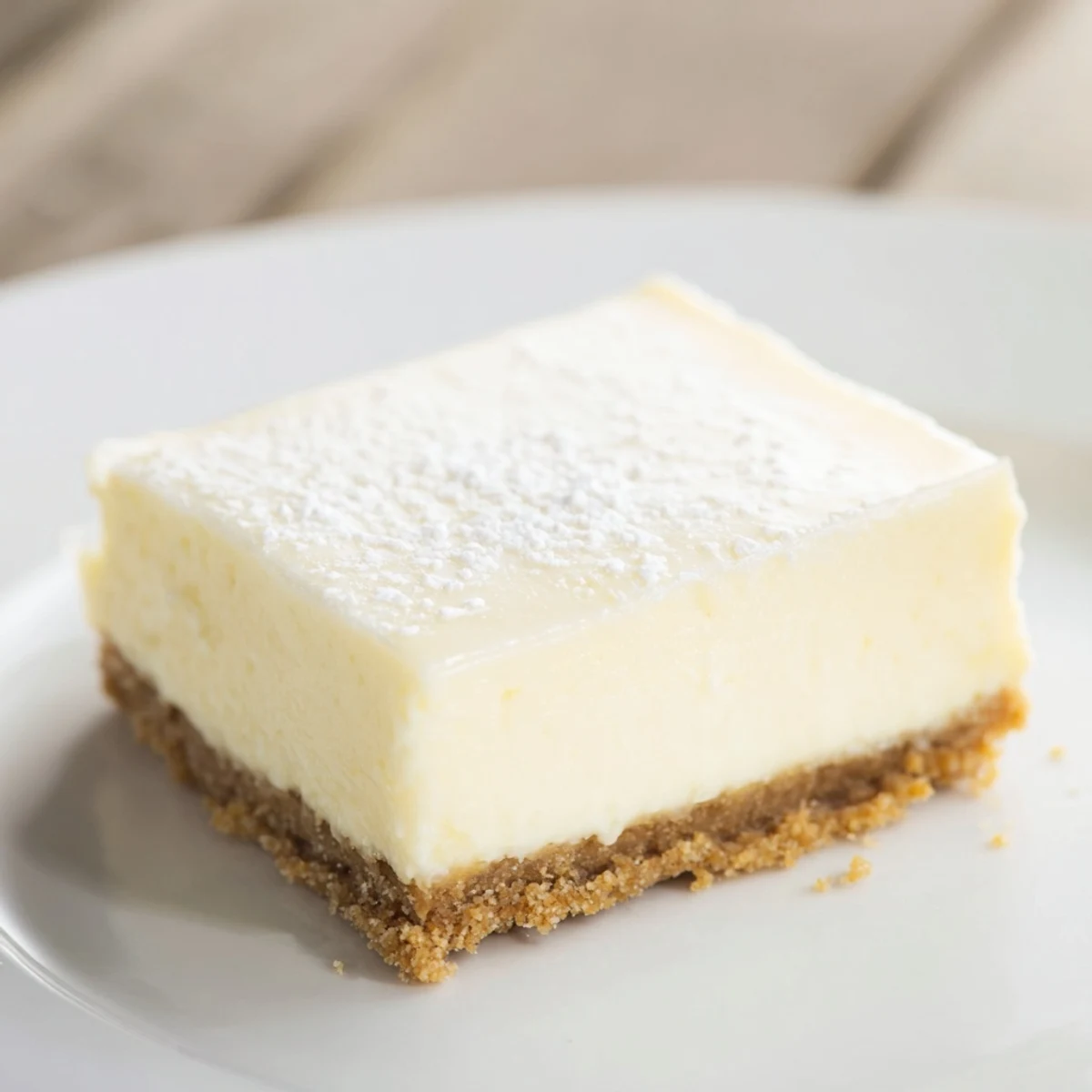 A slice of Rich Greek Yogurt Cheesecake sits on a white plate with fresh berries on top.