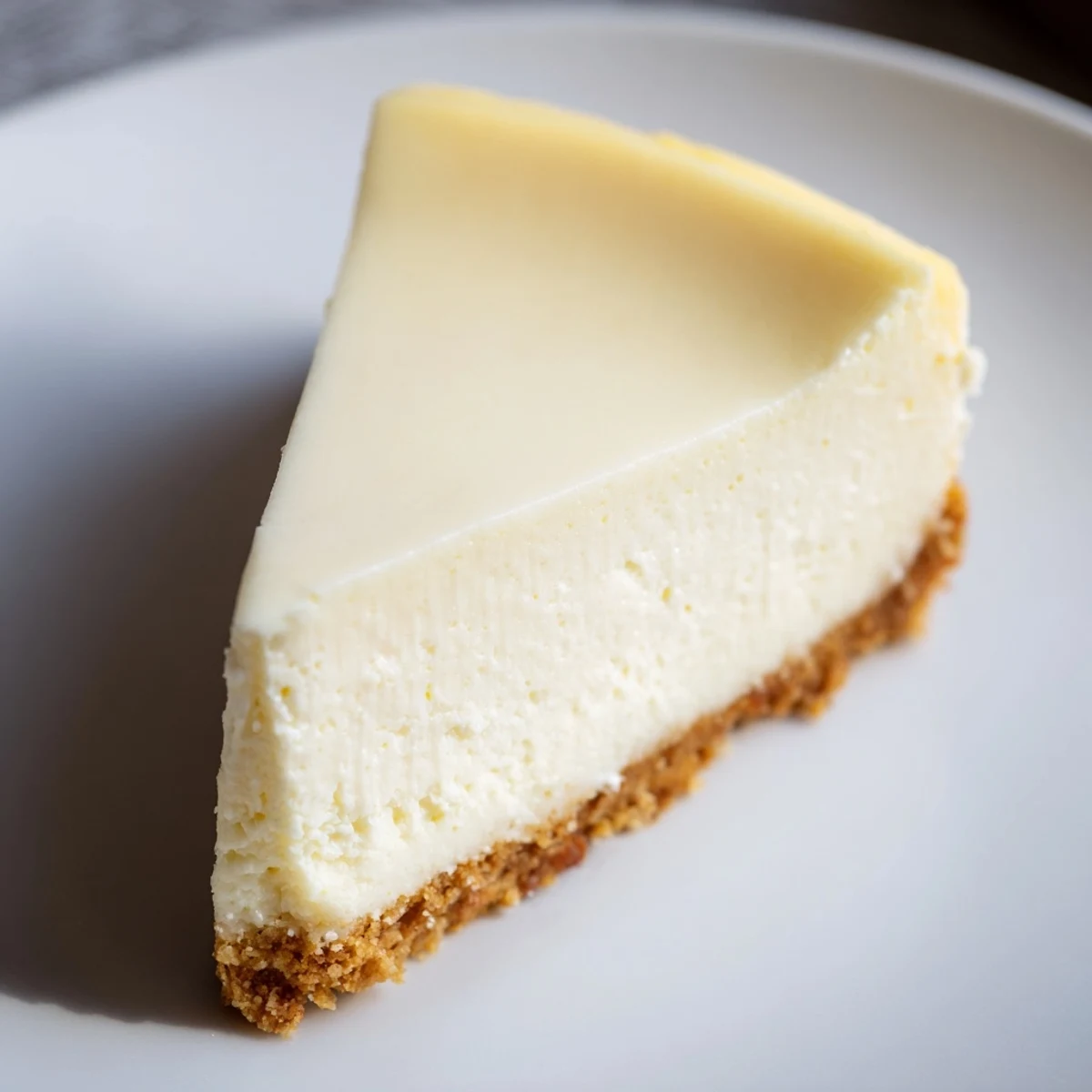 A Rich Greek Yogurt Cheesecake cooling on a wire rack with a smooth, creamy surface.