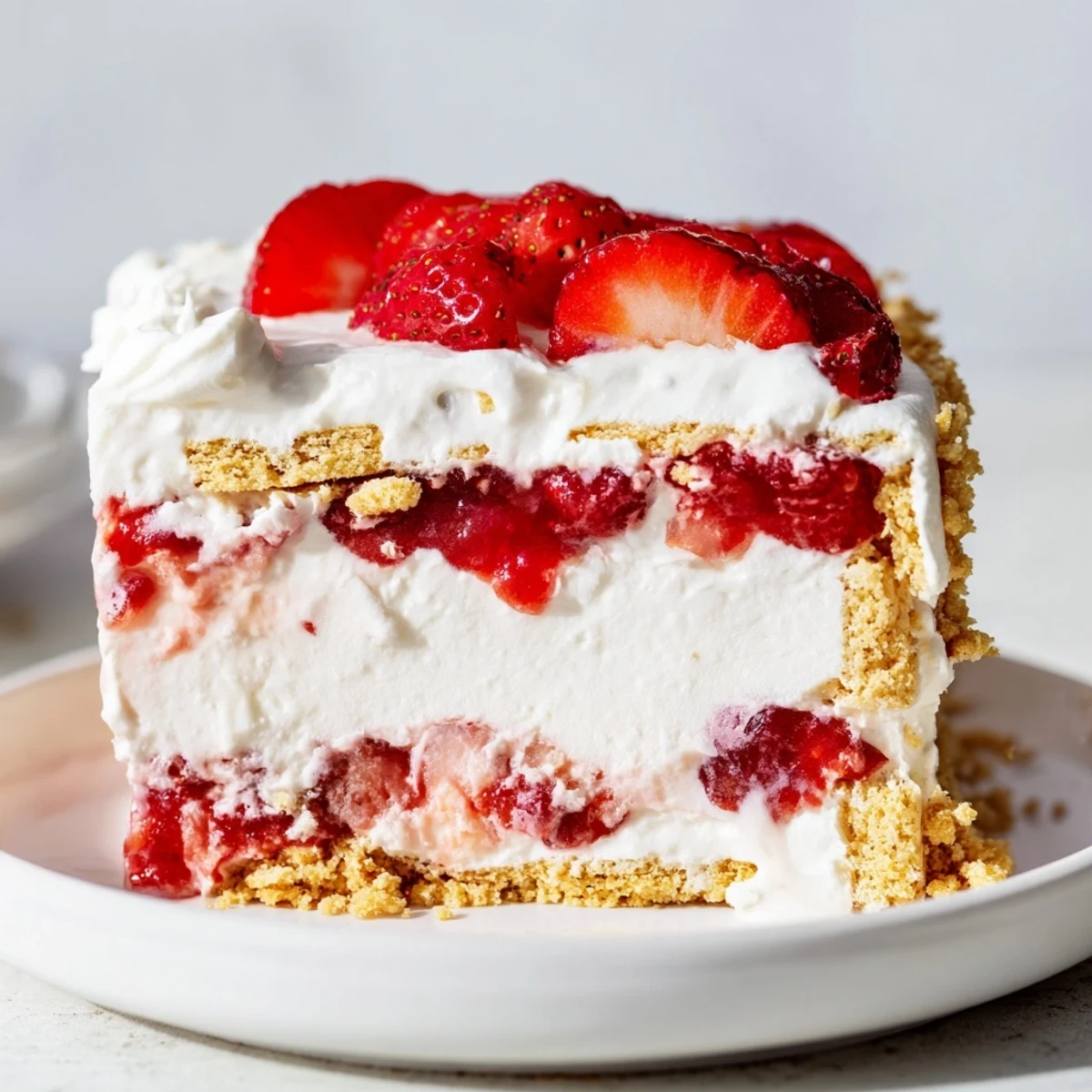 Easy Strawberry Shortcake Ice Cream Cake is a no-bake summer dessert with whipped cream, juicy berries, and a sweet, crumbly base.