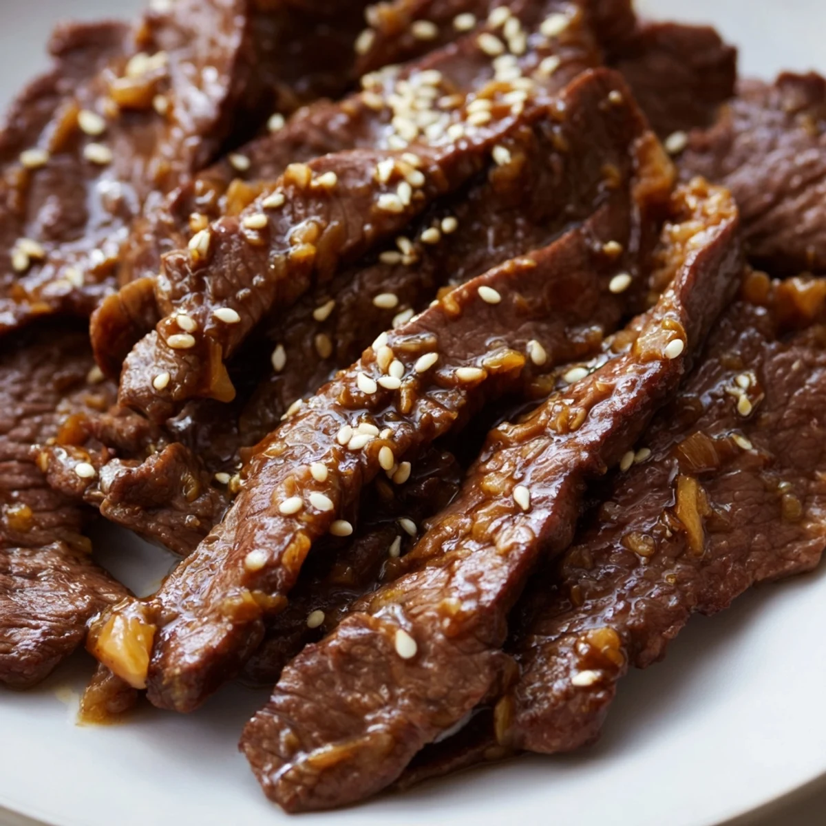 Tender Ultimate Slow Cooker Mongolian Beef served over fluffy steamed rice and topped with fresh green onions for a savory meal.