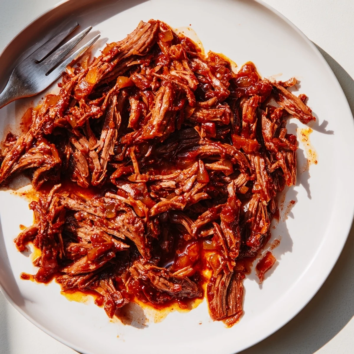 A close-up of Crock Pot Korean Beef in a white bowl, glistening with a thick, savory-sweet sauce and topped with fresh green onions and sesame seeds over fluffy rice.