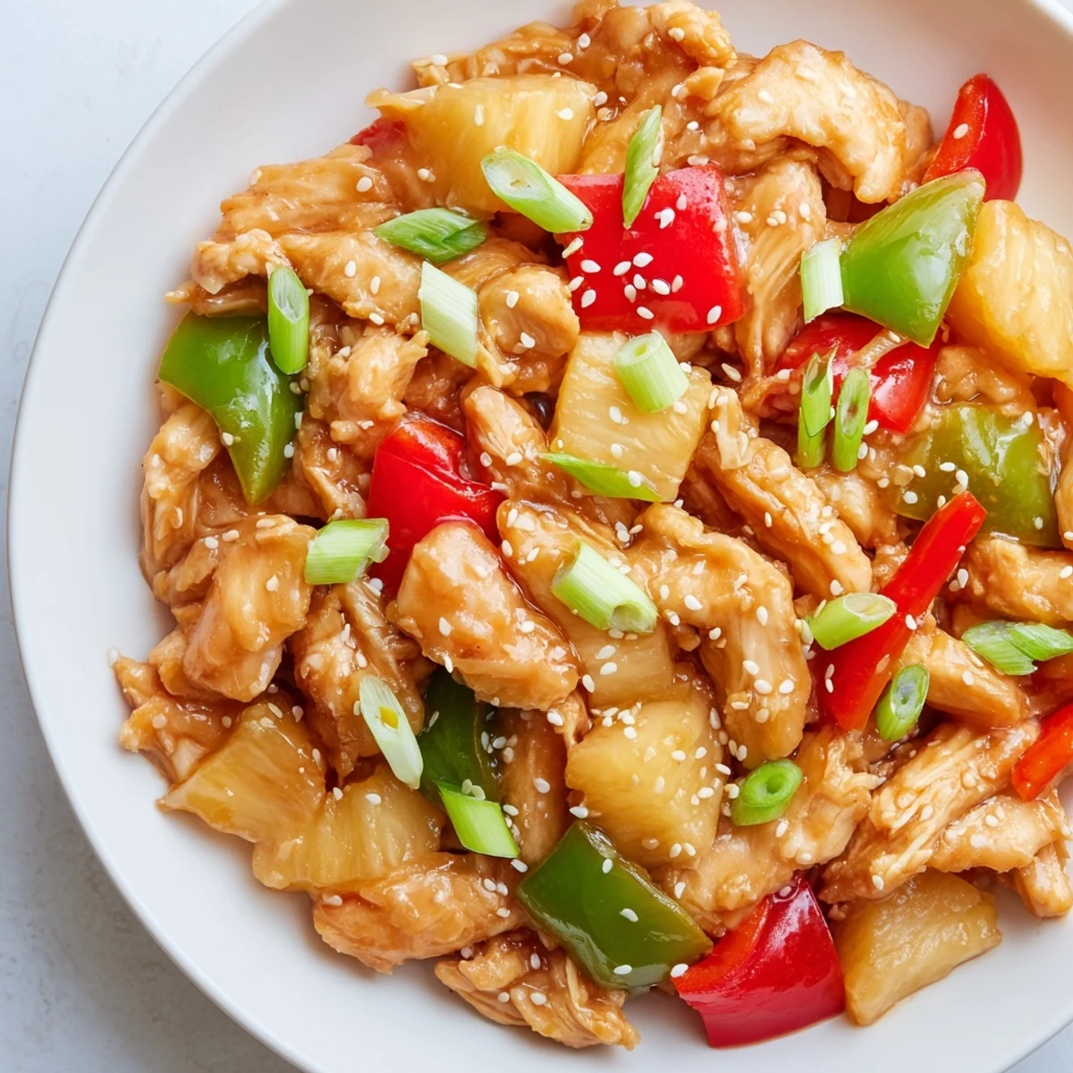 Close-up view of the Sweet Hawaiian Crockpot Chicken recipe showing a savory glaze coating the chicken and vegetables in a slow cooker.