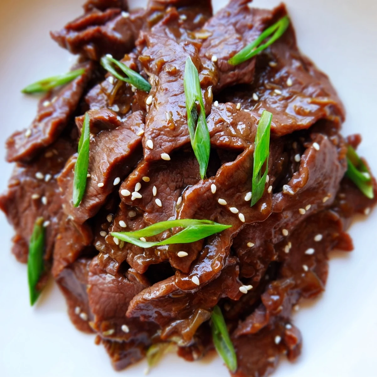 A slow cooker bowl reveals Ultimate Slow Cooker Mongolian Beef in a thick, glossy glaze, ready over fluffy steamed rice.