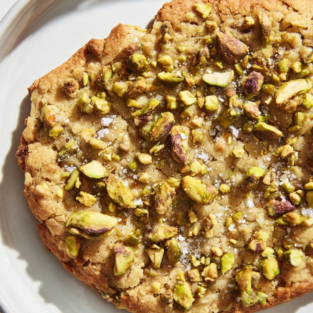 Golden-brown Salted Honey Pistachio Cookies cooling on a wire rack, showcasing a chewy texture and sparkling sea salt topping.