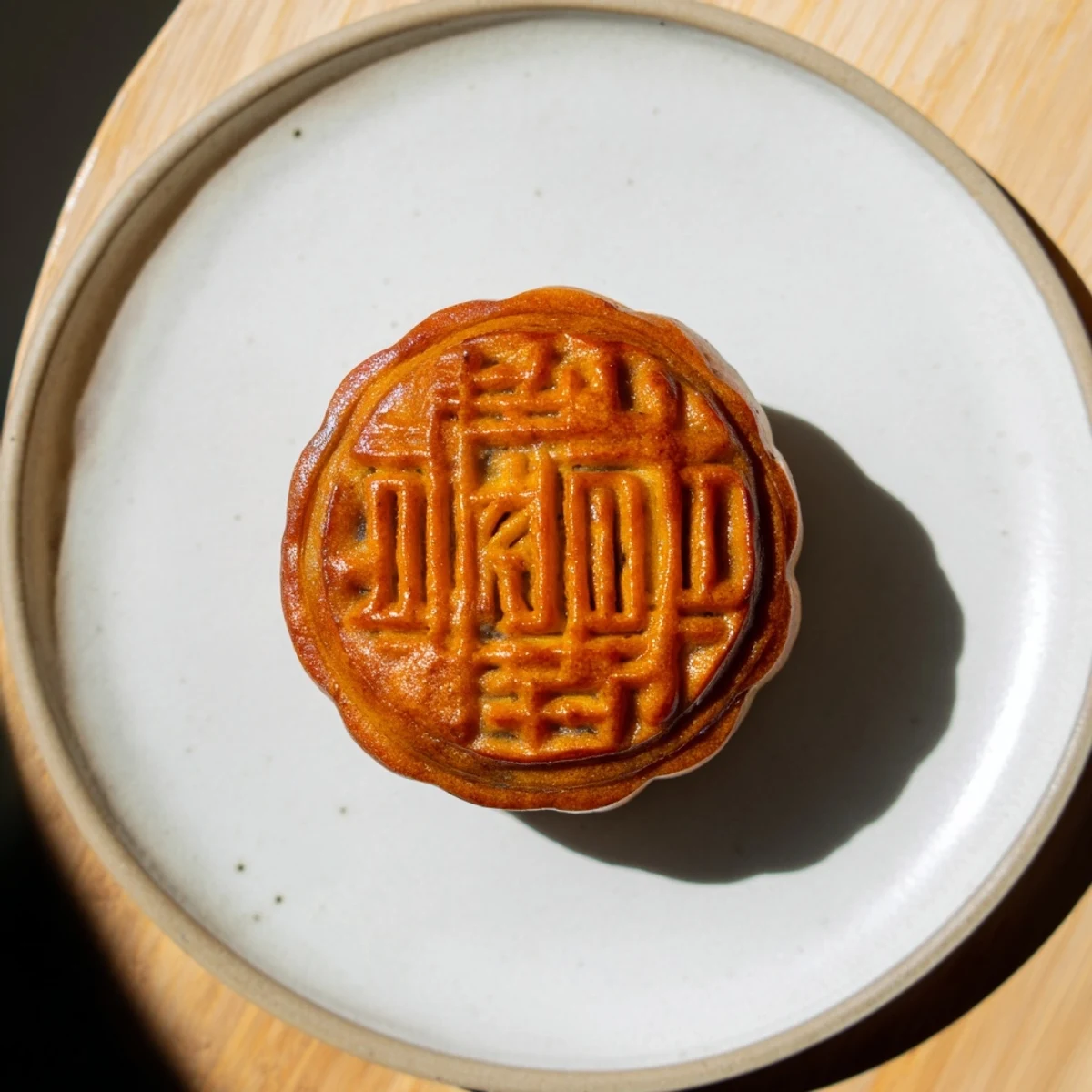 A sliced Mooncake reveals layers of soft pastry and rich lotus seed paste with a salted egg yolk center, ready to serve.