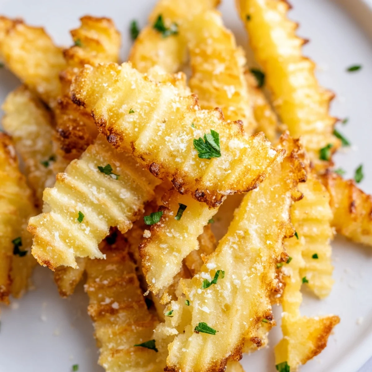 Enjoy these Crispy Mashed Potato Fries as a vegetarian snack, garnished with fresh parsley and Parmesan.