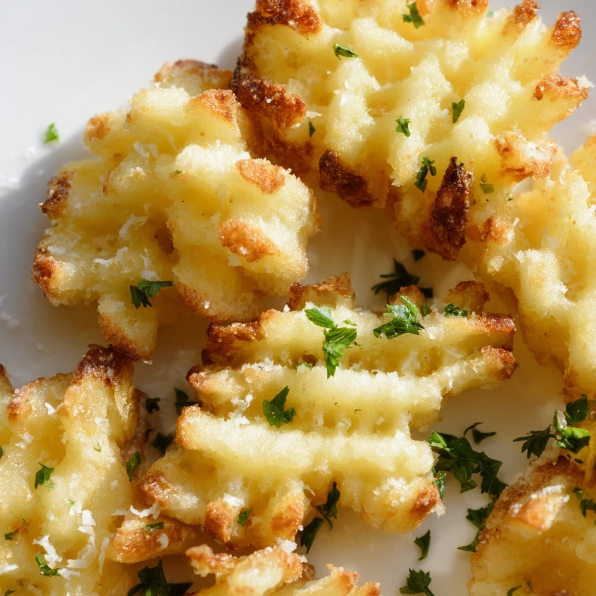 A close-up of Crispy Mashed Potato Fries showing their crunchy exterior and soft potato interior.