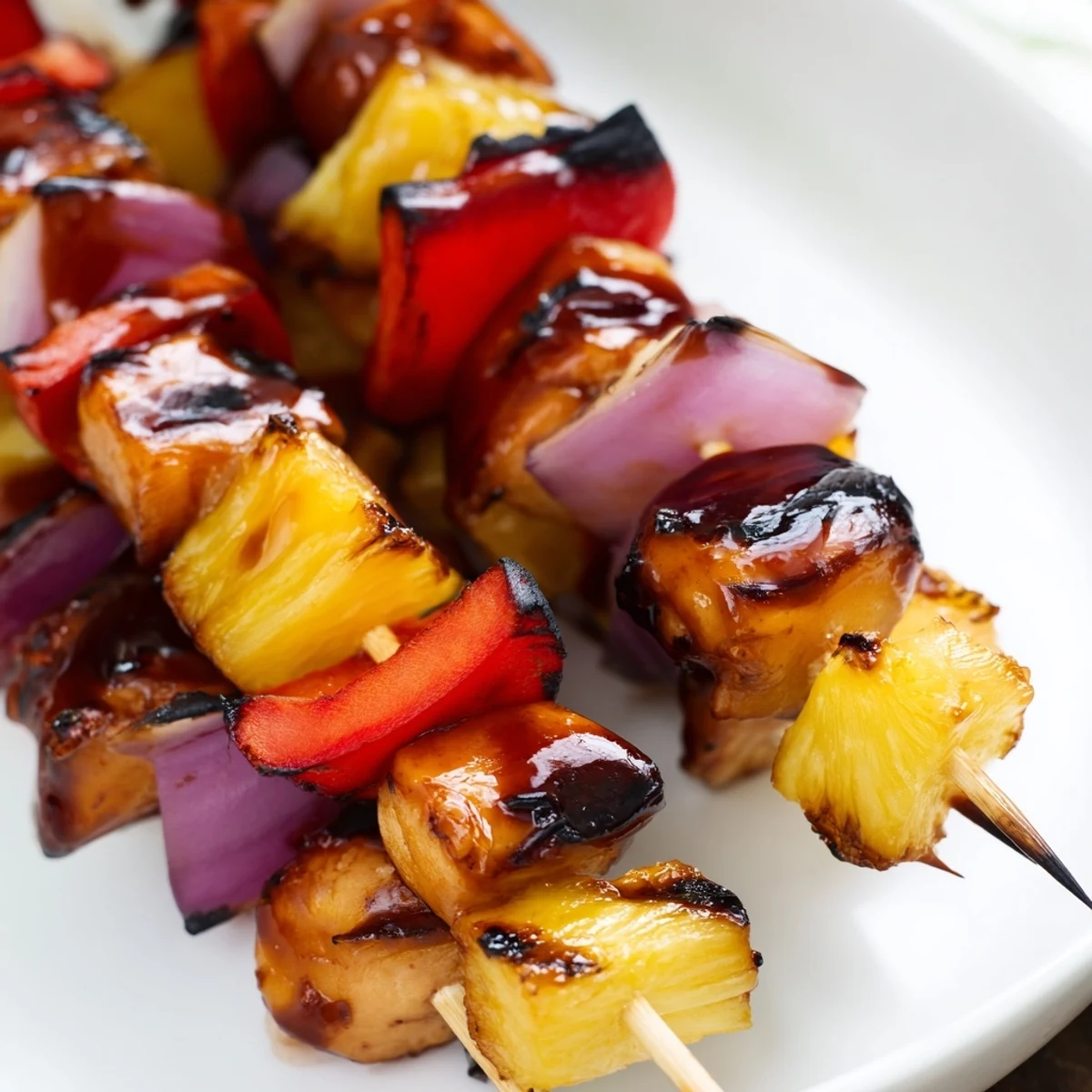 Juicy chicken and sweet pineapple chunks on skewers, glazed with smoky BBQ sauce and grilled to charred perfection.