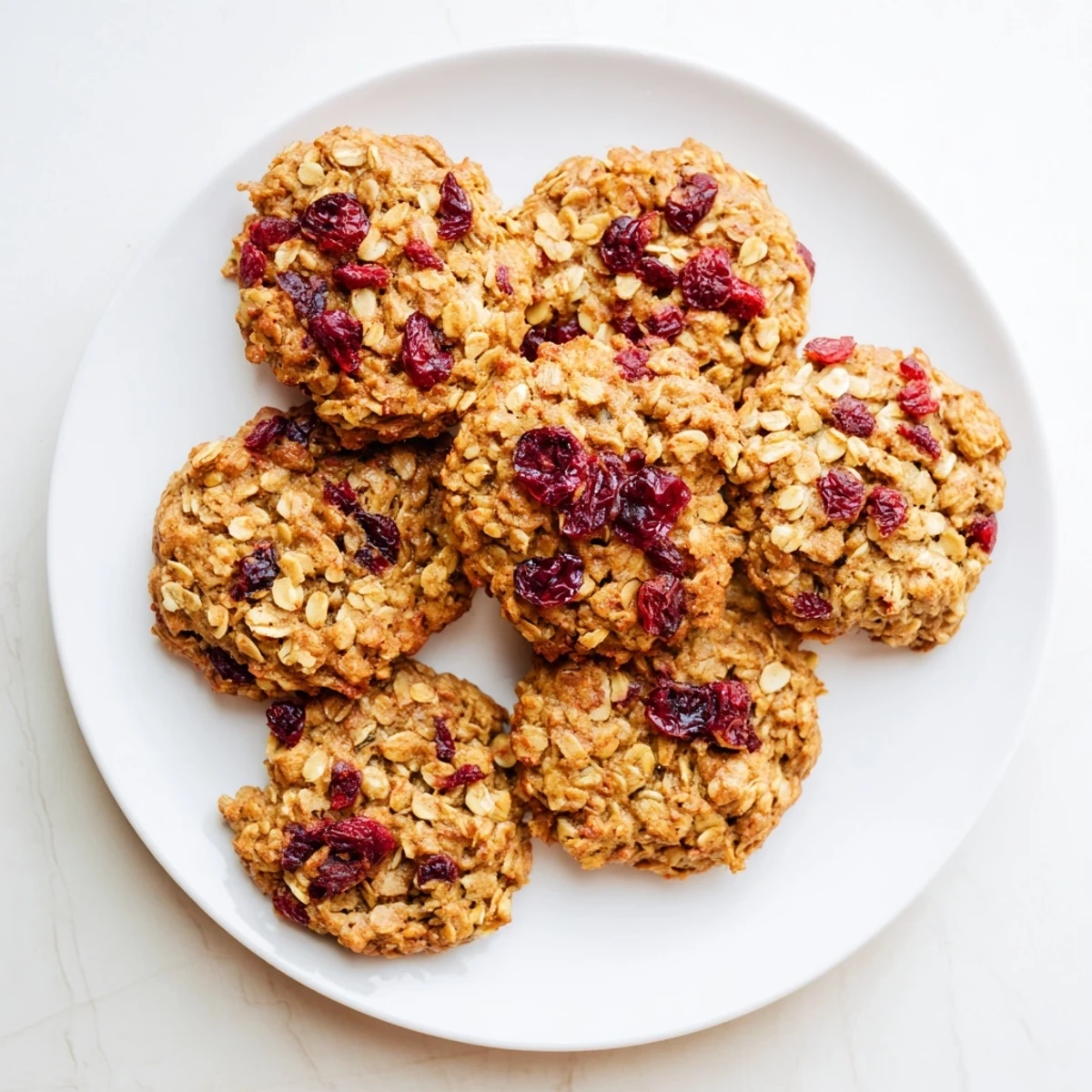 Freshly baked Chai Oatmeal Craisin Cookies arranged on a rustic wooden board for serving