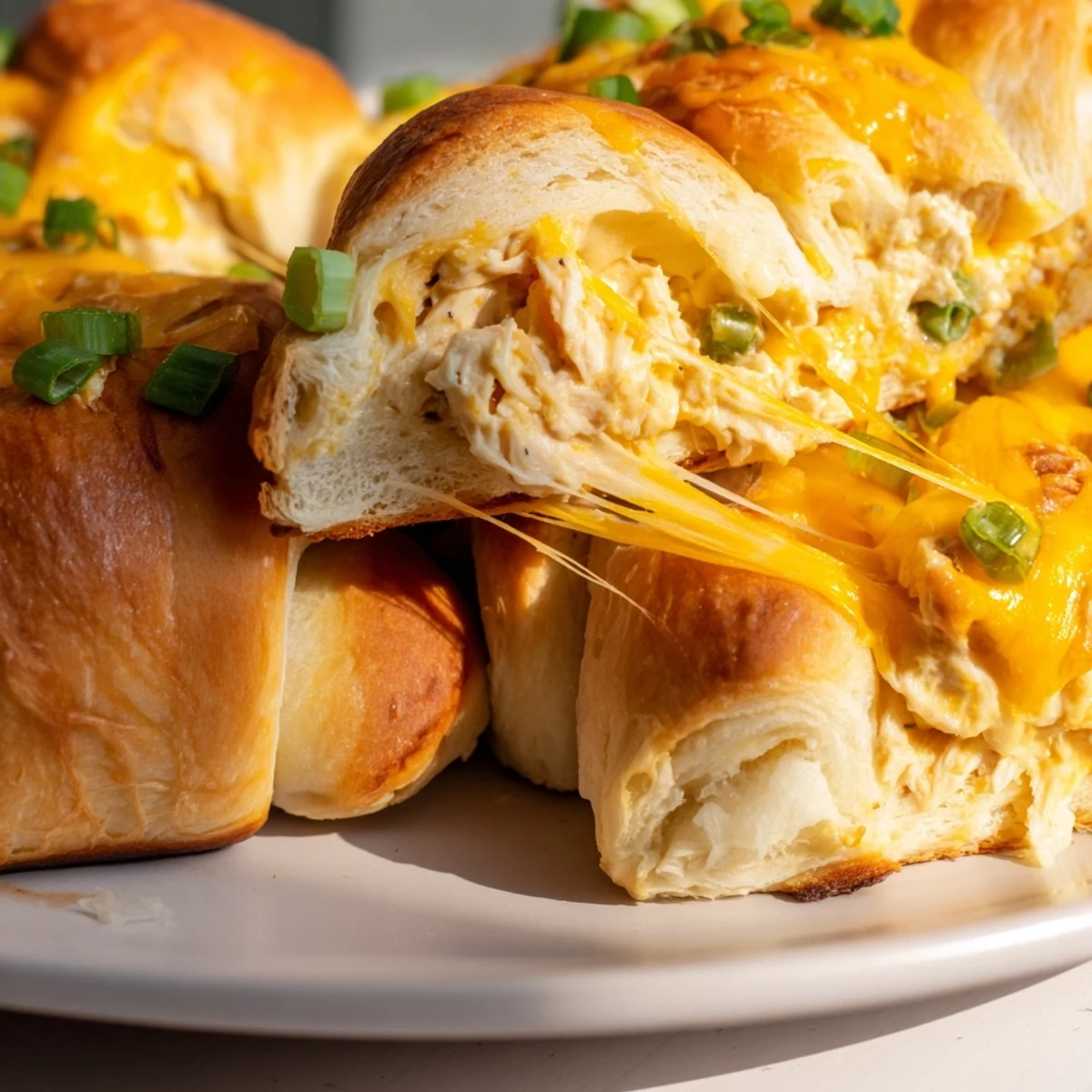 Golden cheesy chicken crescent bake bubbling with melted cheese on flaky pastry