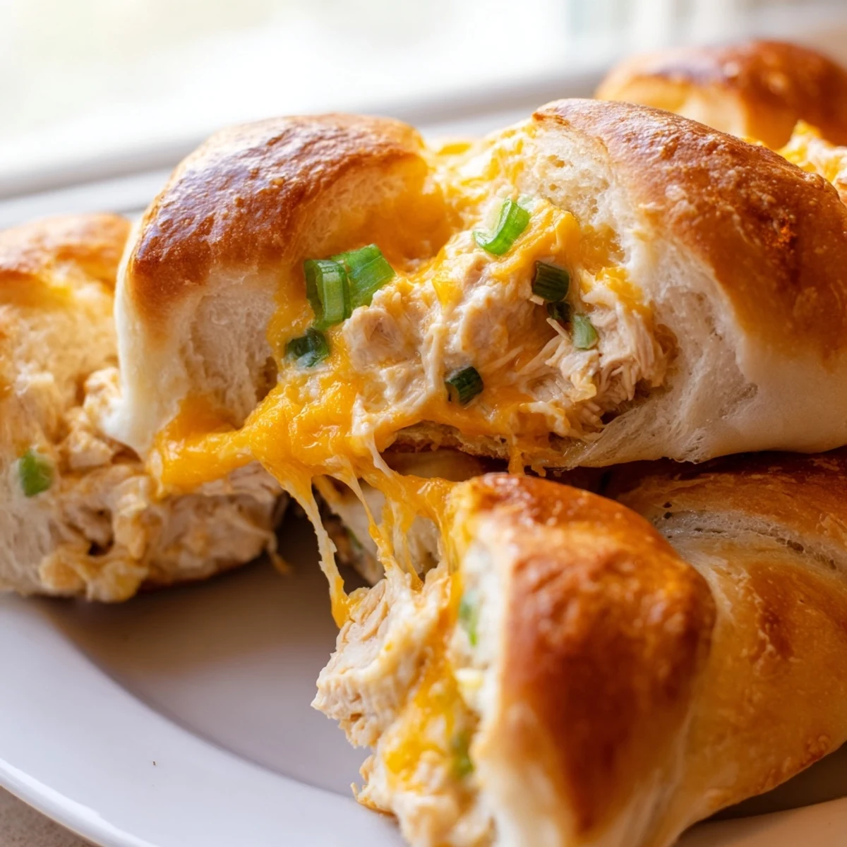 Family-friendly cheesy chicken crescent bake fresh from oven with gooey cheddar topping