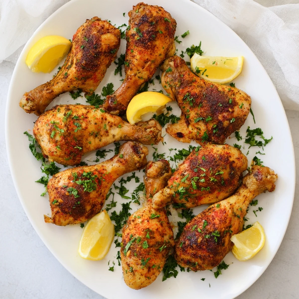 Perfectly roasted oven baked chicken legs arranged on a wire rack with golden brown crispy skin