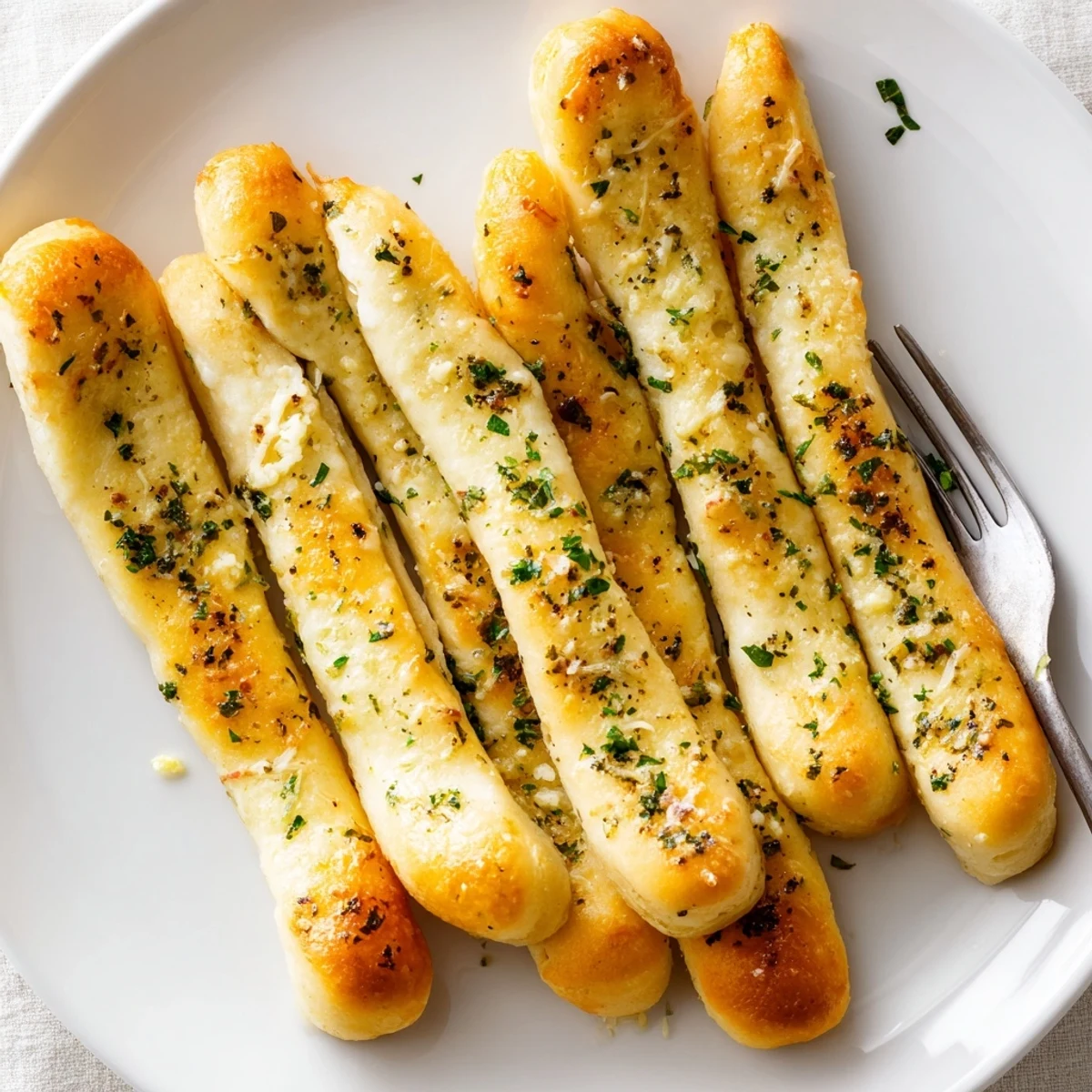 Warm gluten-free breadsticks drizzled with garlic butter and sprinkled with Parmesan cheese
