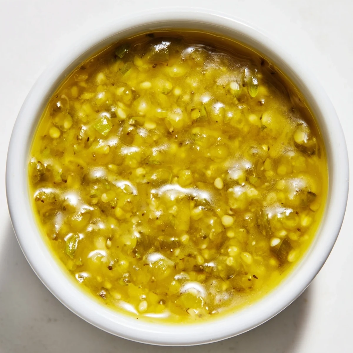 Golden jalapeño honey mustard sauce drizzled over crispy chicken tenders on a white plate