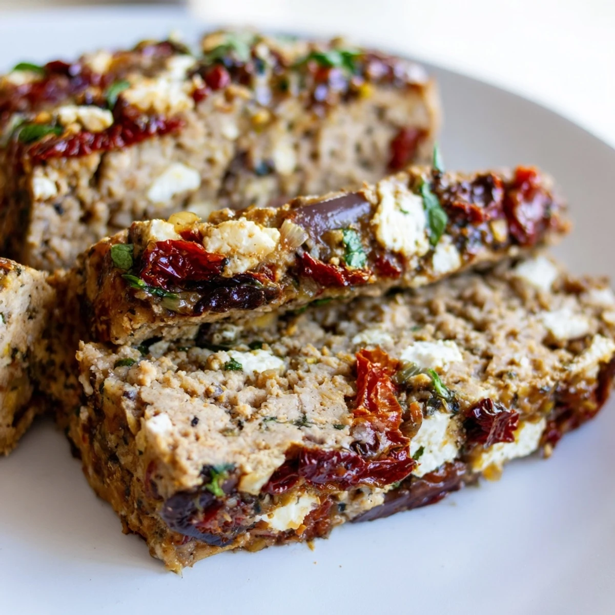 Juicy turkey meatloaf loaf garnished with fresh parsley and red pepper flakes ready for slicing