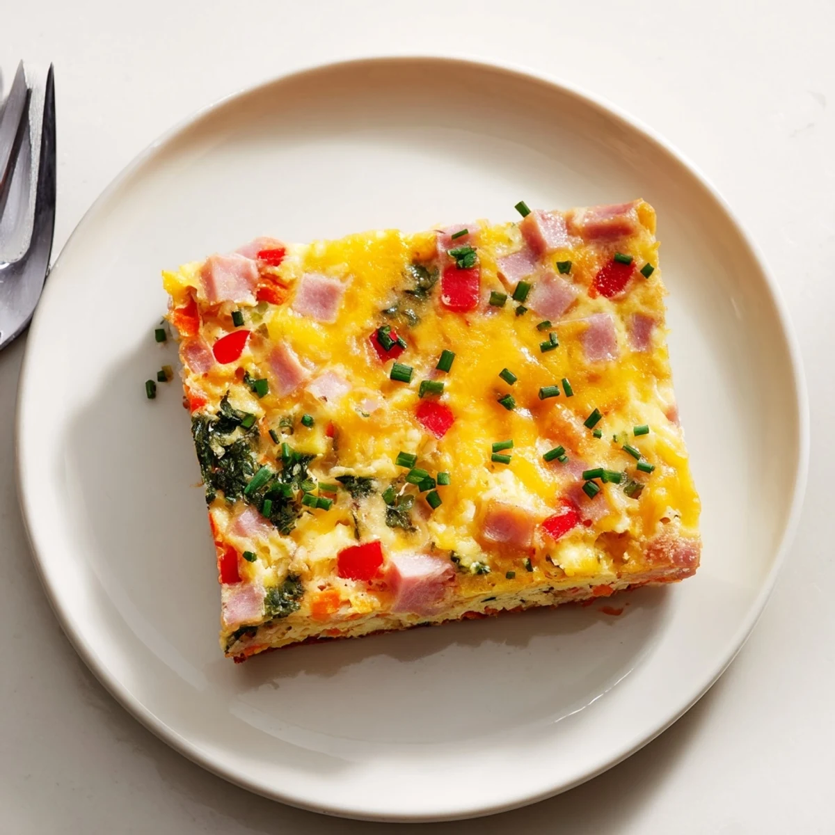 Moist vegetable and ham slice packed with zucchini, carrots, and tender ham pieces throughout