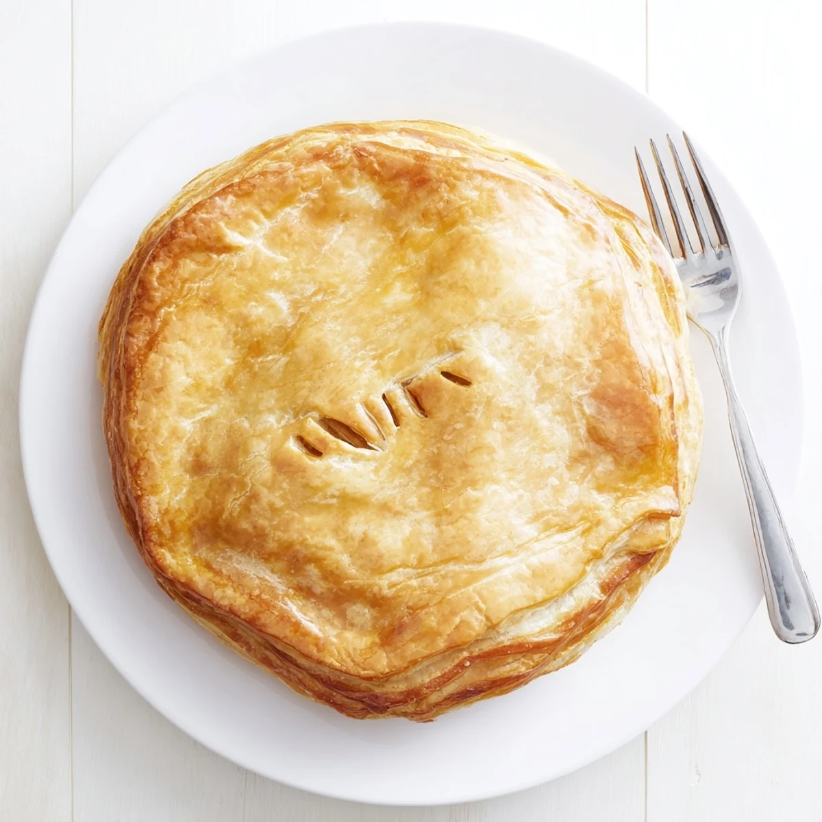 Freshly baked rustic chicken ricotta and herb pie garnished with green herbs