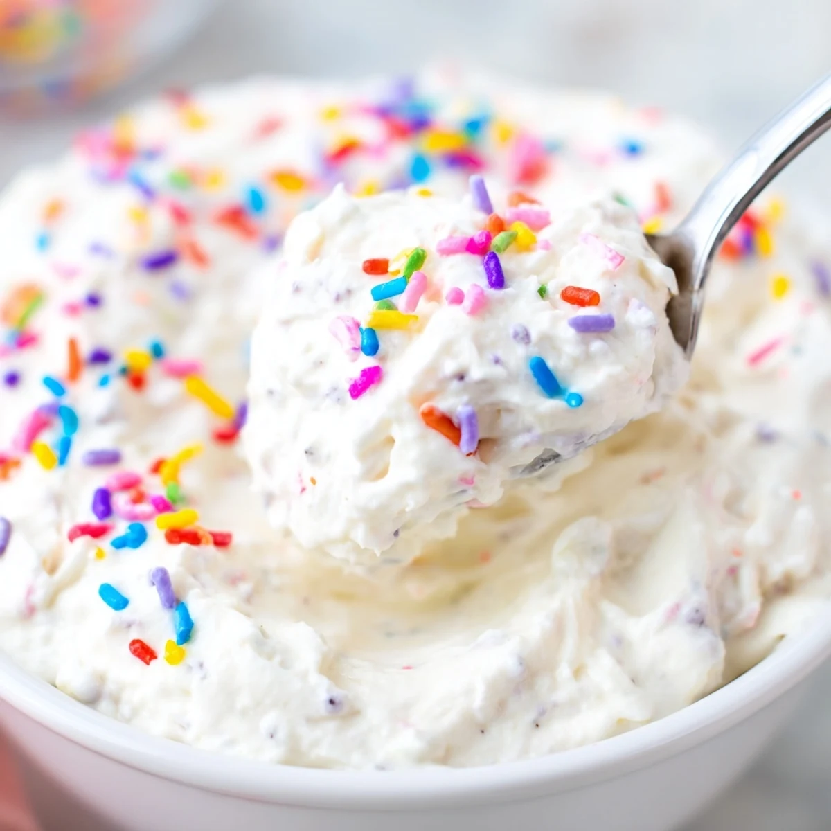 High protein Dunkaroo dip with graham crackers and fruit for a fun protein-packed snack