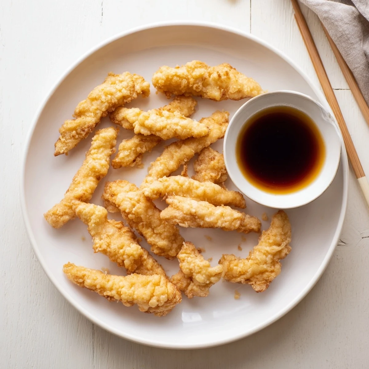 Crispy Japanese-style chicken tempura drizzled with savory glaze and garnished with fresh scallions