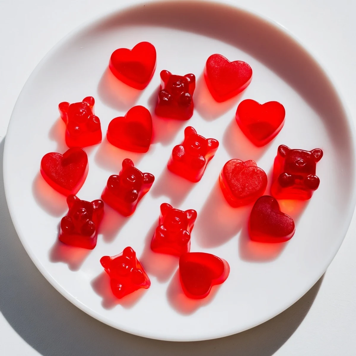 Batch of fresh homemade strawberry gummies in heart-shaped silicone molds, ready for refrigeration and perfectly set