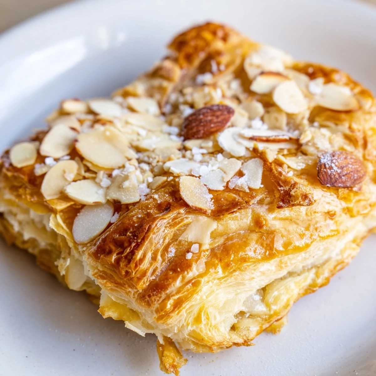 Freshly baked almond bear claw pastry with claw cuts and almond topping on cooling rack