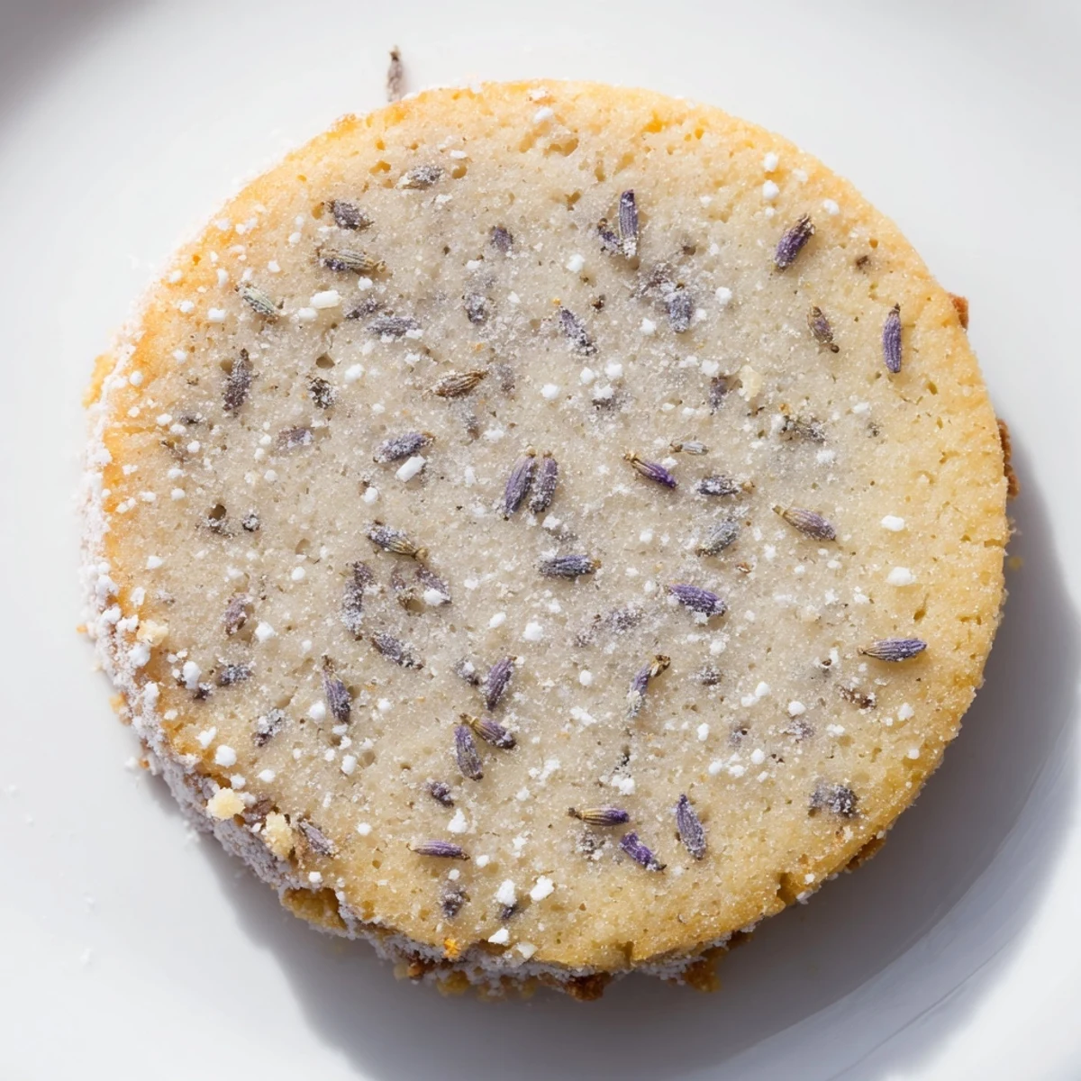 Freshly baked lemon lavender cookies with visible lavender buds and lemon zest