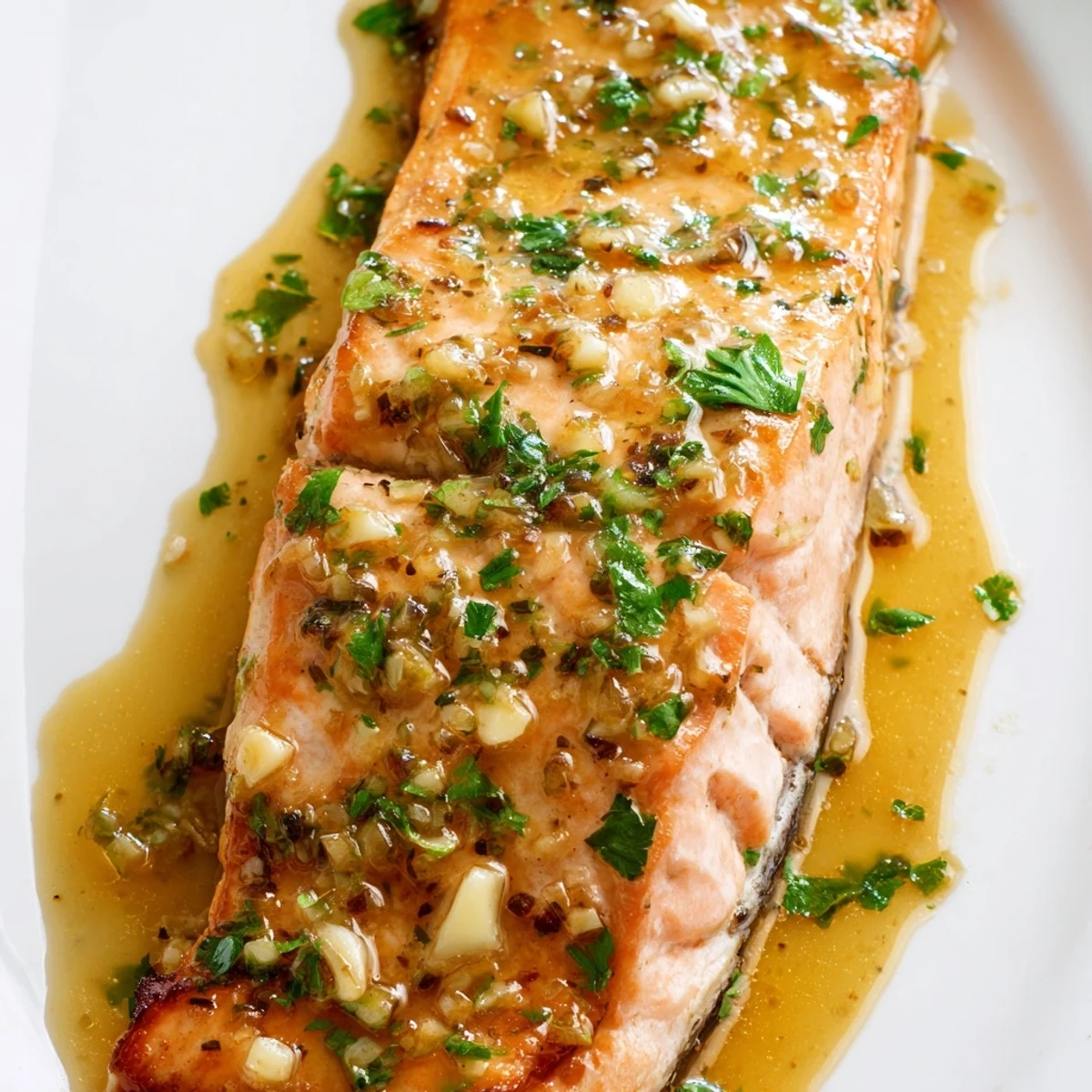 Weeknight dinner honey lime garlic butter baked salmon served with lime wedges and chopped cilantro over sheet pan