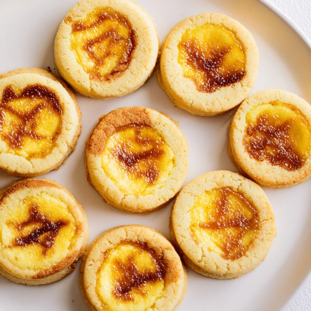 French-inspired crème brûlée shortbread cookies featuring crisp caramelized sugar over smooth custard centers