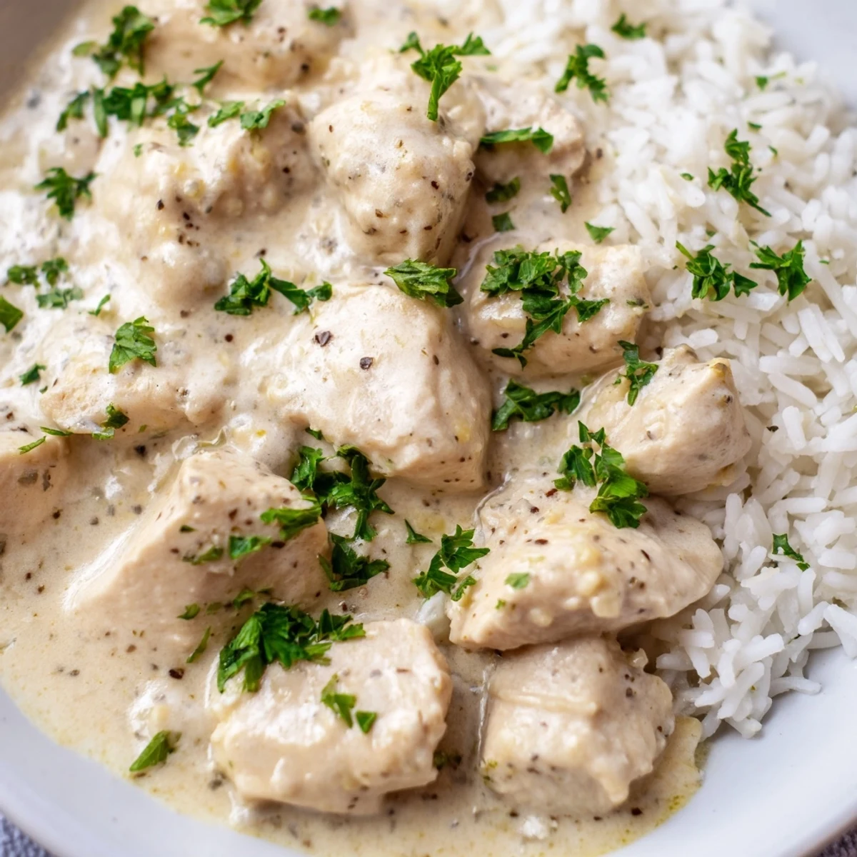 Golden brown chicken and rice casserole baked in a single Dutch oven with rich Italian seasoning sauce