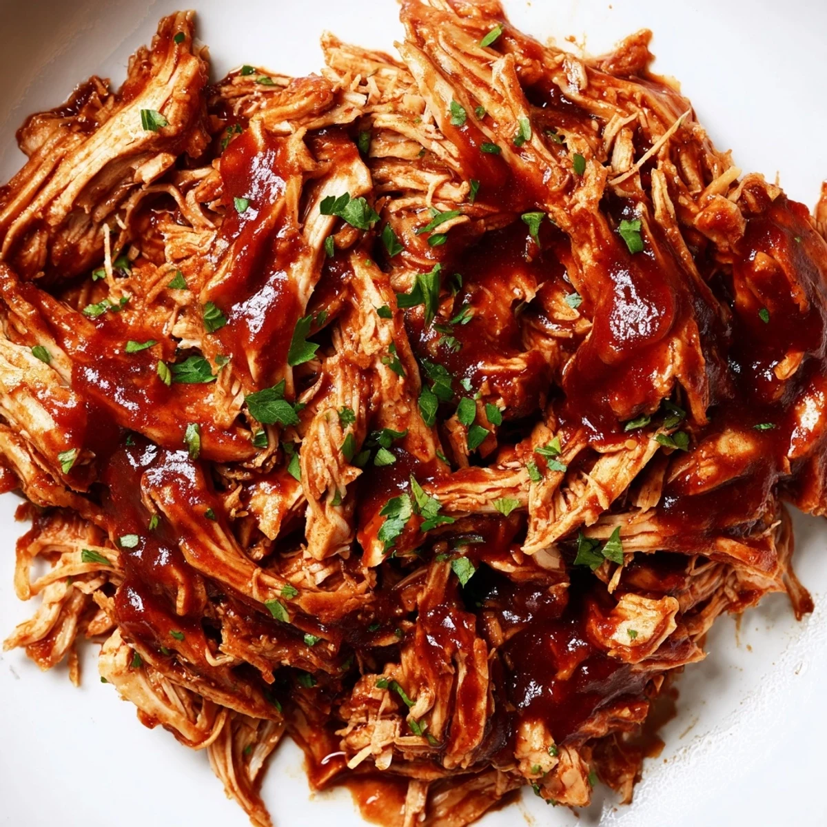 Juicy shredded Sweet Baby Ray's Crockpot Chicken piled high on a toasted bun with coleslaw.