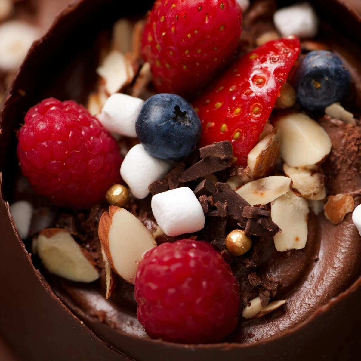 Decadent chocolate grazing cups drizzled with glossy dark chocolate and scattered with crunchy nuts