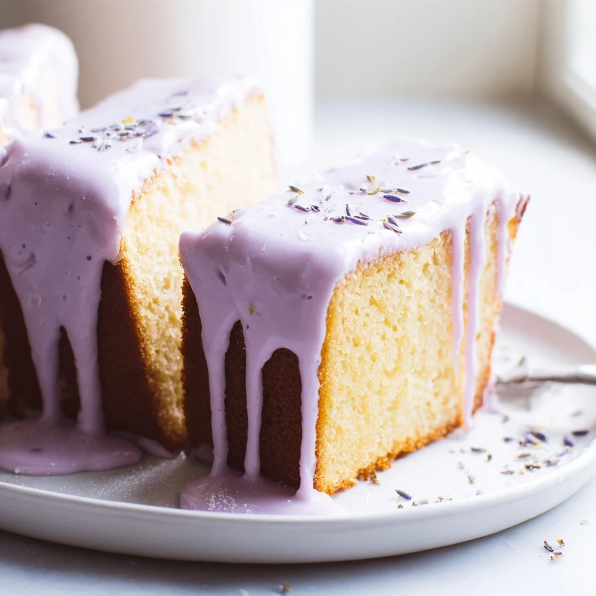Silky purple lavender glaze pooling atop freshly baked scones with delicate floral aroma