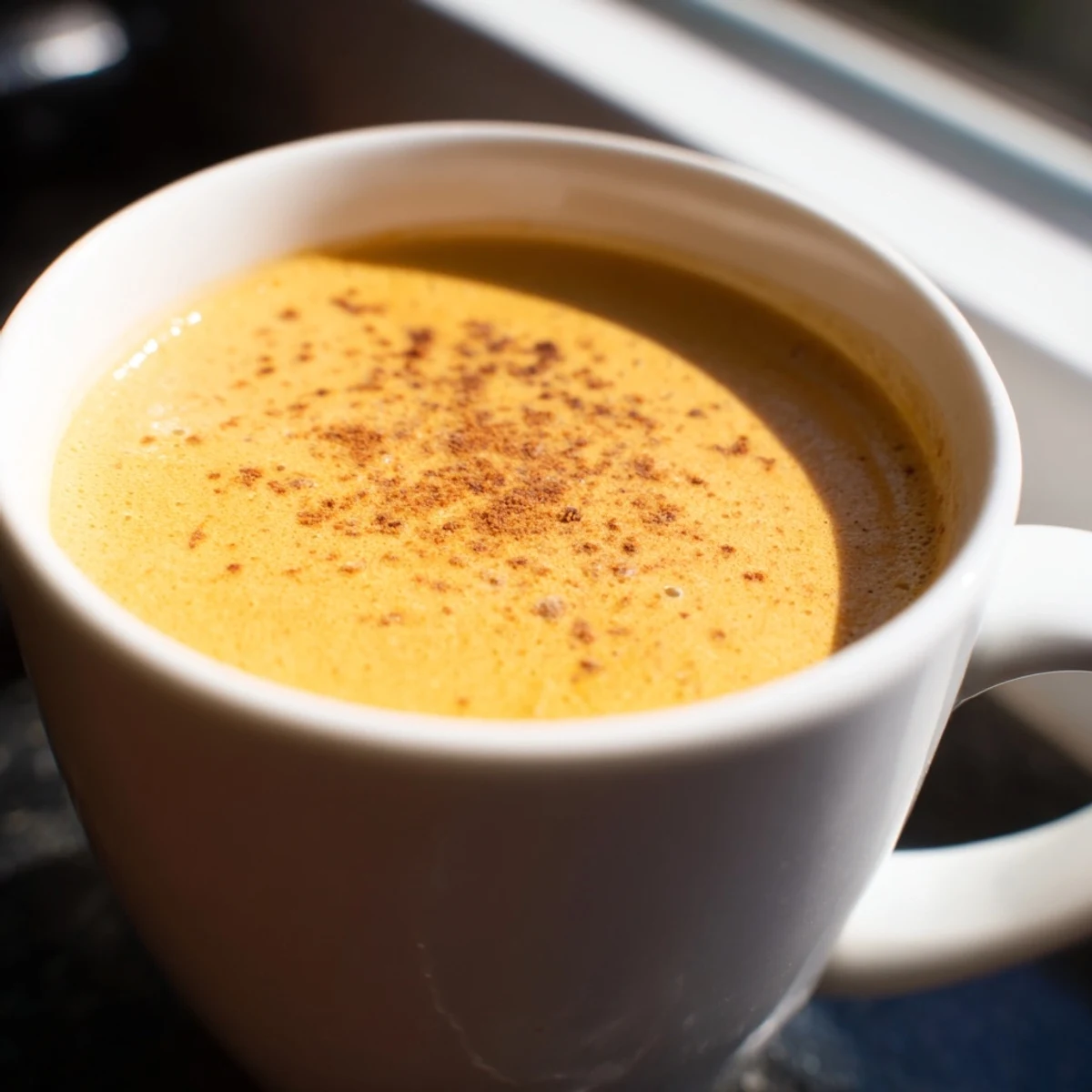 Smooth Korean sweet potato latte poured into a glass with frothy milk