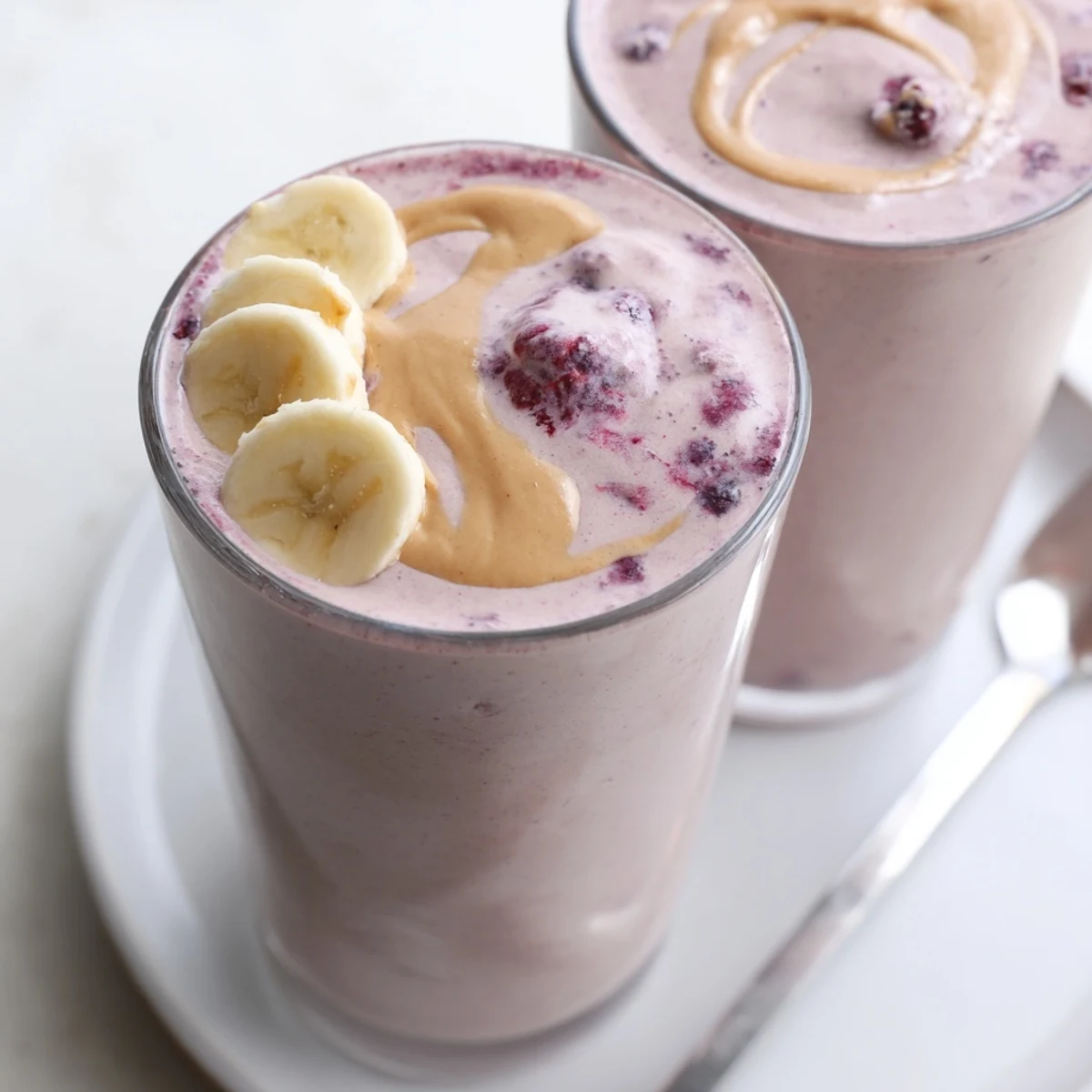 Post-workout High Protein Smoothie blended with Greek yogurt and peanut butter